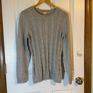 Talbots Metallic Silver Cable Knit Pullover Crewneck Sweater Medium